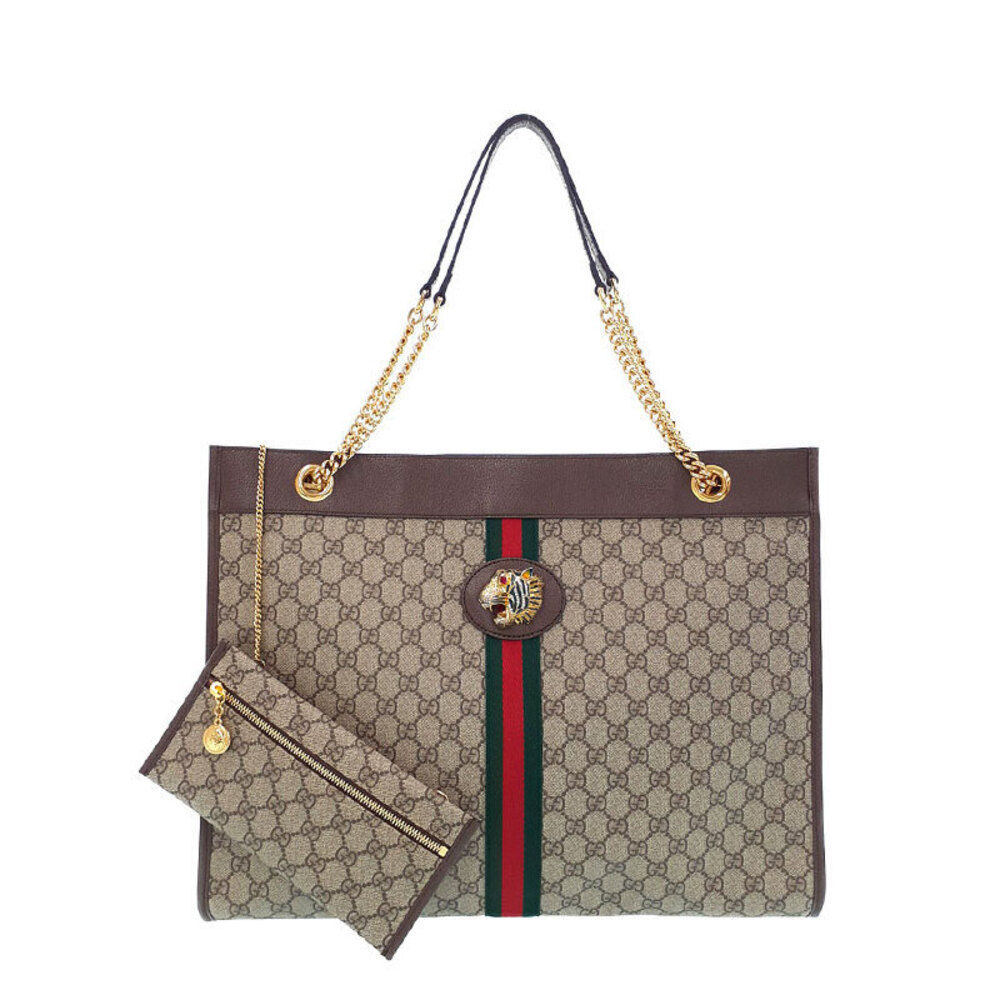 GUCCI Raja Tote Chain Shoulder Bag Leather Brown